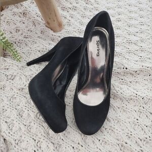 Vintage Platform Suedette Black Pumps- Euro 37